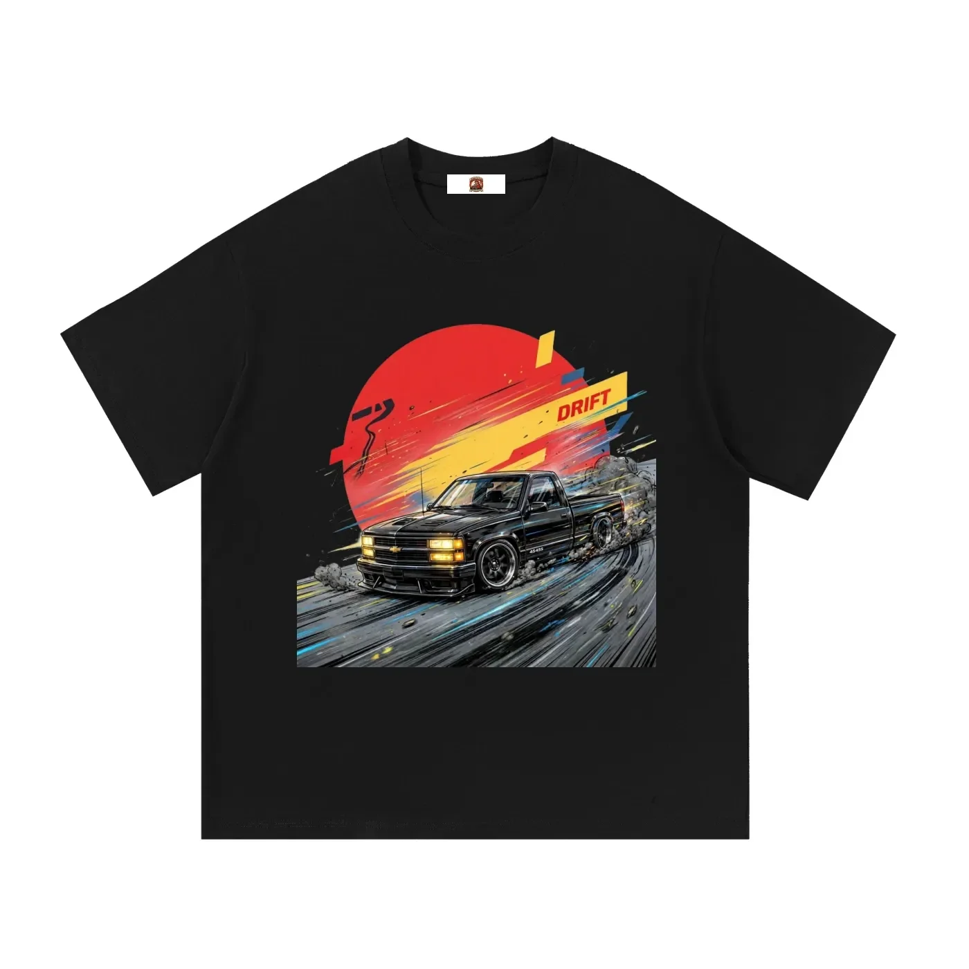 Black Chevy 454 SS C1500 Truck Drift Graphic T-Shirt - Series 2 (Red Sun / Drift Edition)
