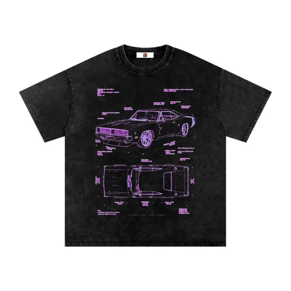 1969 Charger Blueprint T-Shirt - Purple & Black Custom Low Stance - Acid Wash