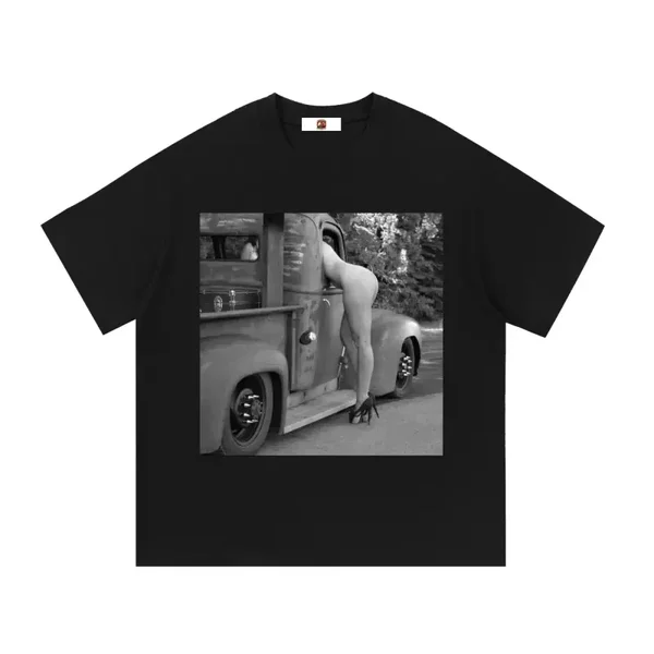 Vintage Rat Rod Pickup T-Shirt - Black and White Truck Art