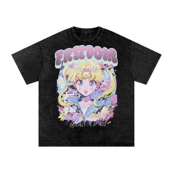 Vintage Sailor Moon Freedom Washed Tee - Basically I'm Broken Anime Shirt