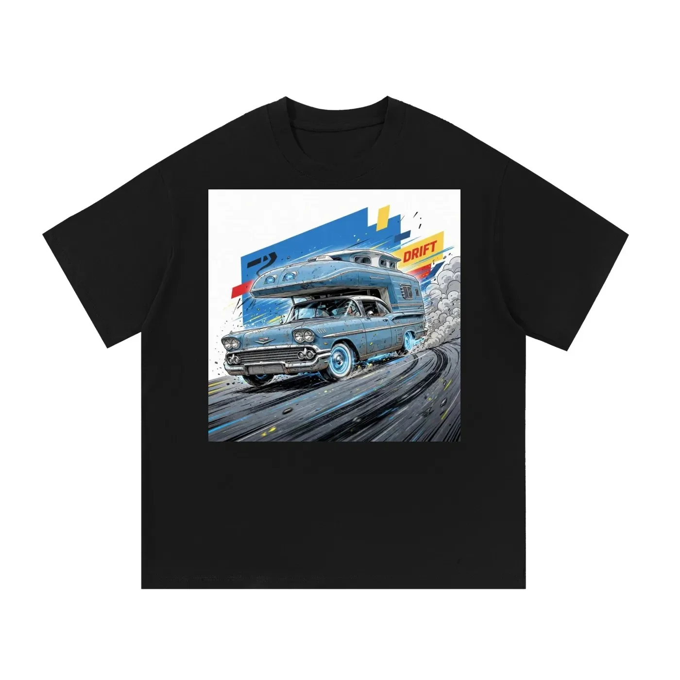 Blue Chevy Impala Camper Drift T-Shirt | 1958 Classic Graphic Tee