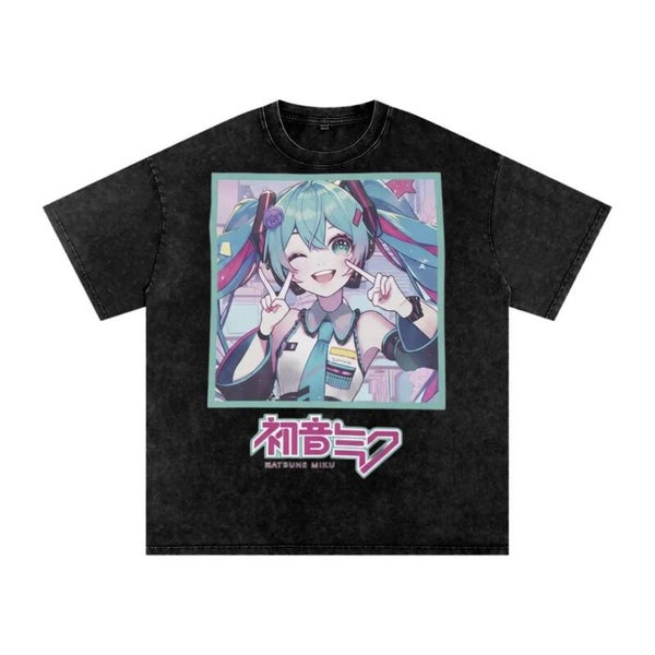 Vintage Hatsune Miku Graphic Tee - Y2K Vocaloid Anime Washed Shirt
