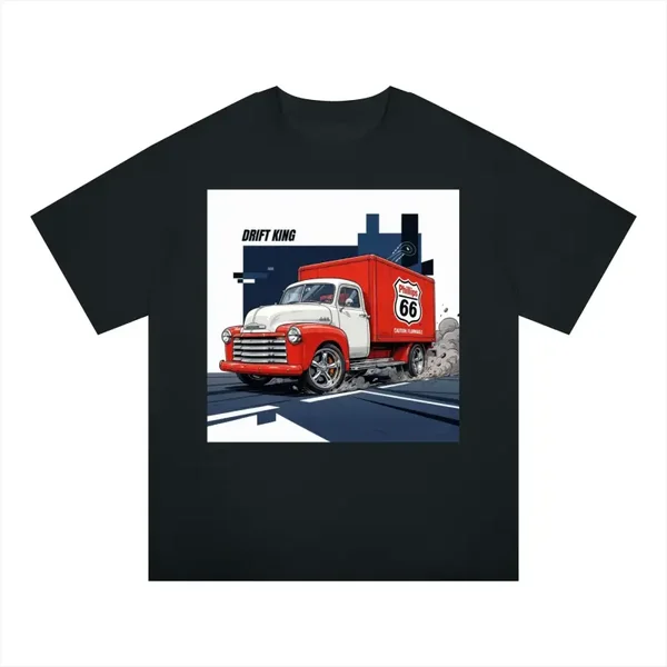 Drift King Vintage Box Truck Graphic T-Shirt - Unisex Regular Fit Cotton Tee | Retro Phillips Route 66 Drift Shirt