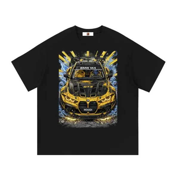 Yellow BMW M4 GT3 Widebody Race Car Graphic T-Shirt - Black