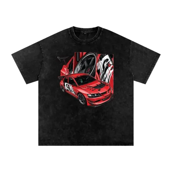 Red Mitsubishi Lancer Evo Street Racer Graphic Tee - JDM Motorsport Illustration Shirt