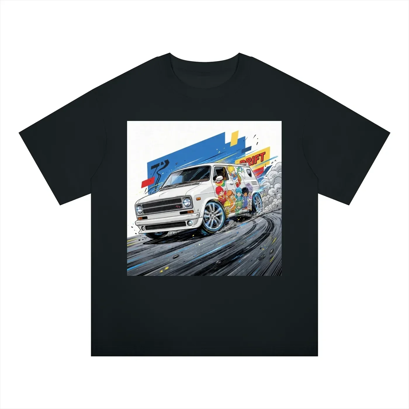 Drift Van Cartoon Mashup Graphic T-Shirt - Unisex Regular Fit Cotton Tee | Retro Anime Van Drifting Shirt