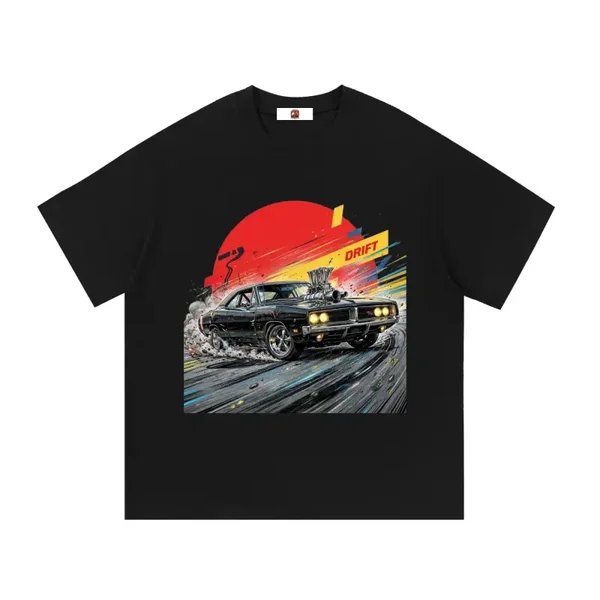 Black Blown V8 Dodge Charger R/T Drift Graphic T-Shirt - Series 2 (Red Sun / Drift Edition)