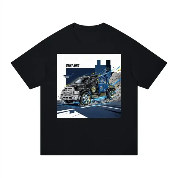 Drift King Tow Truck Graphic T-Shirt - Unisex Regular Fit Cotton Tee | Funny Heavy Duty Wrecker Drifting Shirt