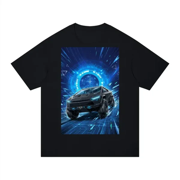 Cyber Truck Portal Warp Graphic T-Shirt - Unisex Regular Fit Cotton Tee | Futuristic EV Anime Time Travel Shirt