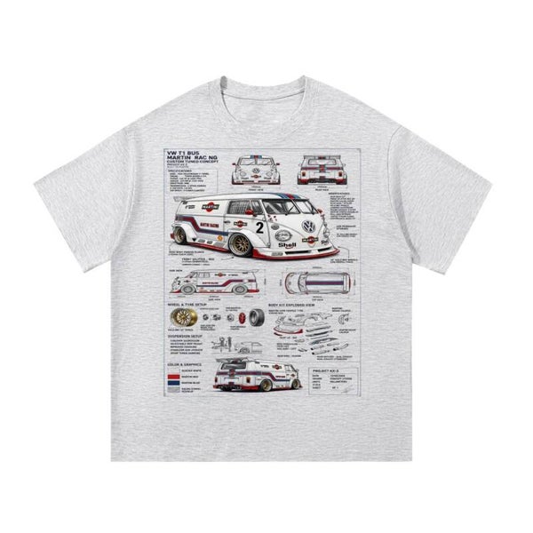 T1 Bus Racing Blueprint Tee | Vintage Panel Van Custom Shirt | RedKats