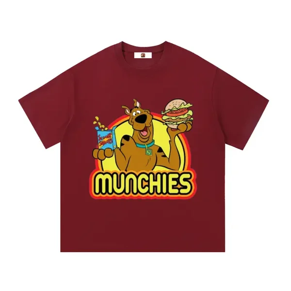 Munchies T-Shirt - Cartoon Dog Burger & Snacks - Retro 70s