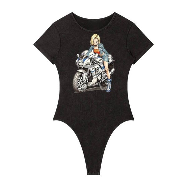 Android 18 Motorcycle Bodysuit | Dragon Ball Z Biker Anime Graphic Bodysuit