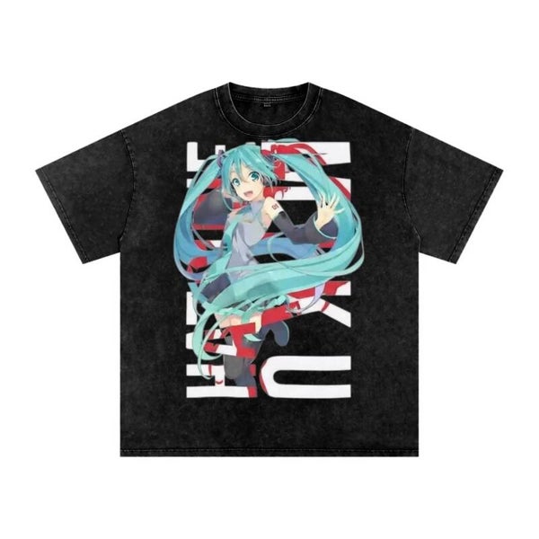 Hatsune Miku Bold Logo T-Shirt | Vintage Washed Vocaloid Anime Tee