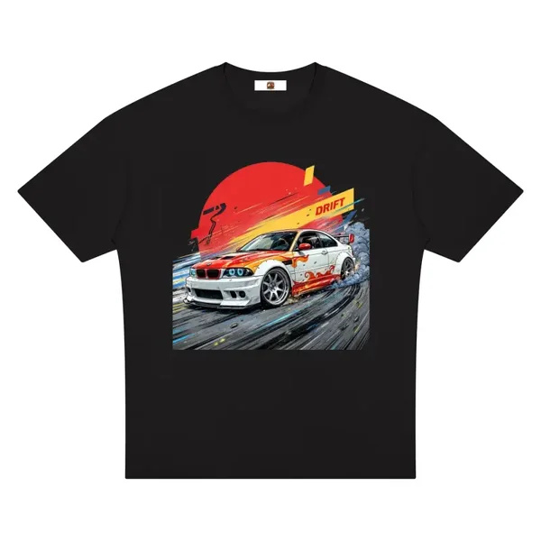 White & Flame BMW M3 E46 Drift Graphic T-Shirt - Series 2 (Red Sun / Drift Edition)