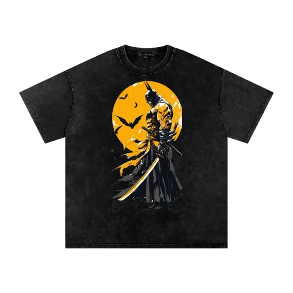 The Dark Ronin Bat Warrior Samurai Graphic Tee - Moonlit Katana Anime Shirt - Night Bat Ronin Tee
