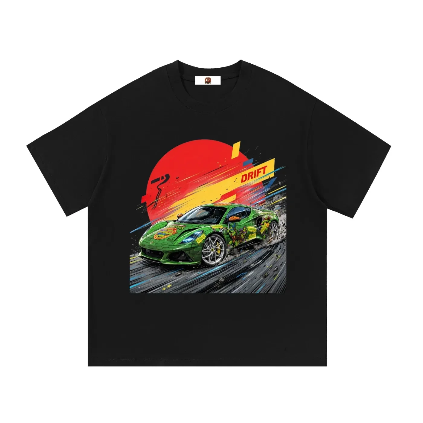 Green Teenage Mutant Ninja Turtles Lotus Supercar Drift Graphic T-Shirt - Series 2 (Red Sun / Drift Edition)