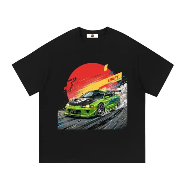 Green Mitsubishi Eclipse Tuner Drift Graphic T-Shirt - Series 2 (Red Sun / Drift Edition)
