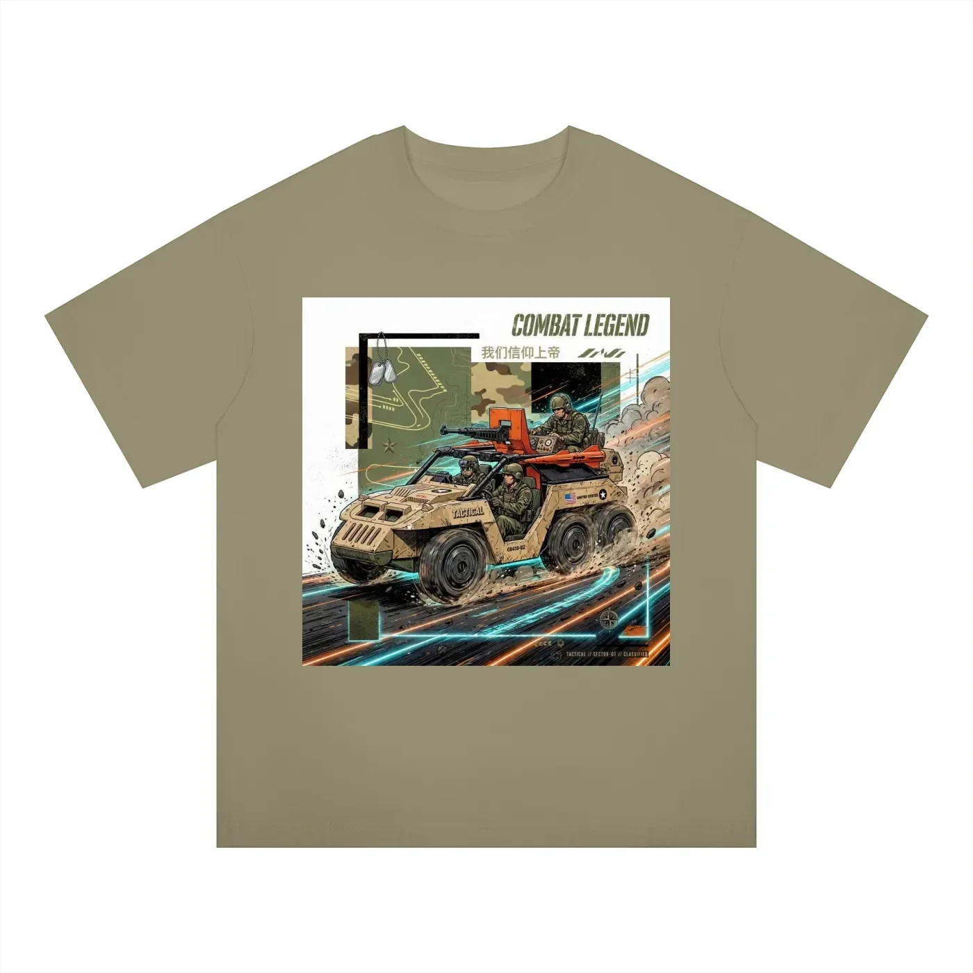 Combat Legend Tactical Assault Drift Graphic T-Shirt - Unisex Regular Fit Cotton Tee | 6-Wheel Buggy Neon Drift Shirt