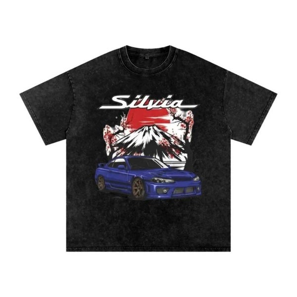Nissan Silvia S15 T-Shirt | Vintage Washed JDM Drift Car Mt. Fuji Tee