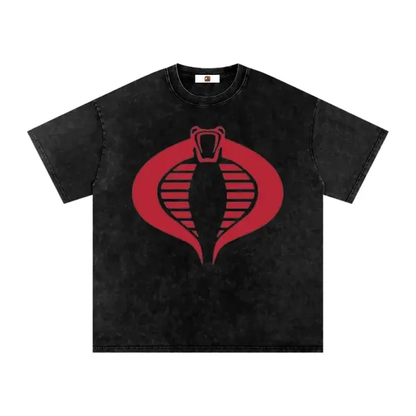 Red Cobra Logo T-Shirt - Vintage Cobra Emblem - Acid Wash Black