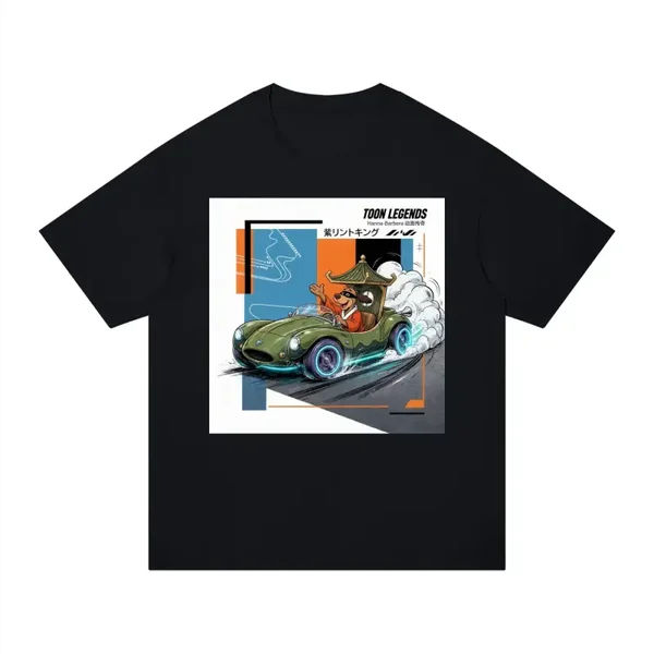 Toon Legends Kung Fu Dog Drift Graphic T-Shirt - Unisex Regular Fit Cotton Tee | Retro Cartoon Race Car Shirt