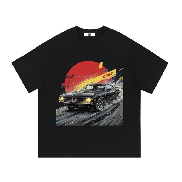 Black Plymouth Hemi 'Cuda Drift Graphic T-Shirt - Series 2 (Red Sun / Drift Edition)