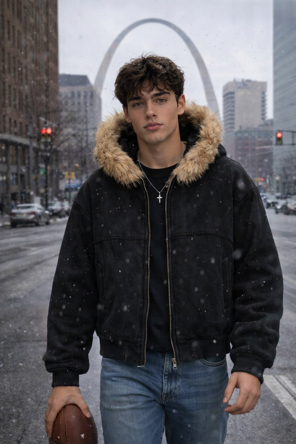 Sun Fade Boxy Detachable Fur Hoodie