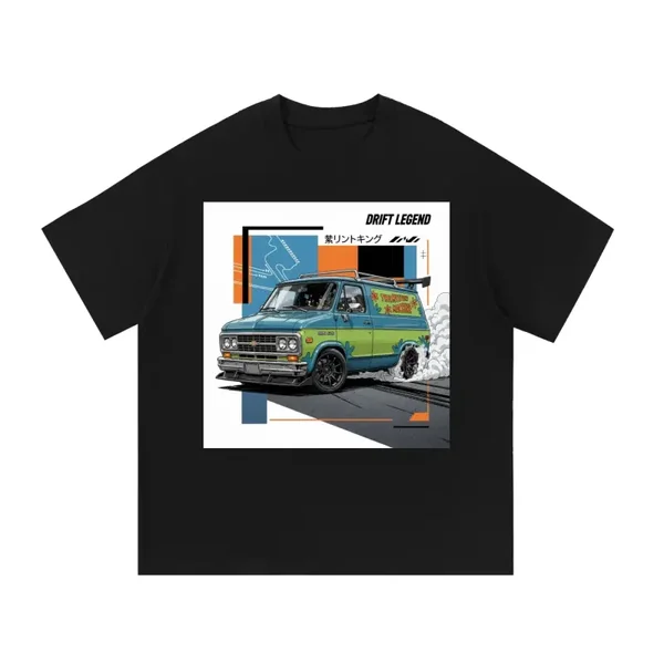 Drift Legend Mystery Van Edition - Green Cartoon Mystery Machine Drift T-Shirt - Retro Cartoon Van Graphic Tee