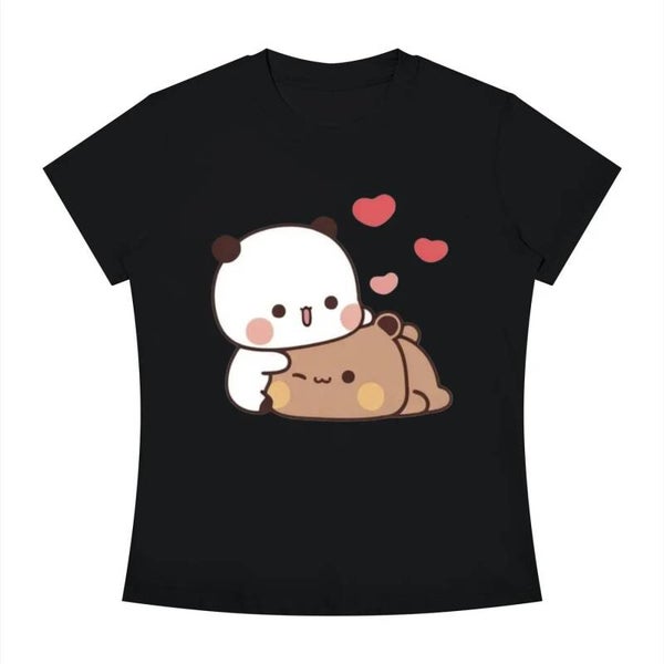 Bubu Dudu Love T-Shirt | Light Blue Kawaii Panda & Bear Hugging Tee