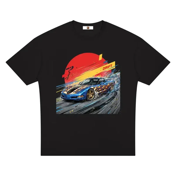 Series Two - Blue Corvette Flame Drift T-Shirt - C5 Cosmic Flame