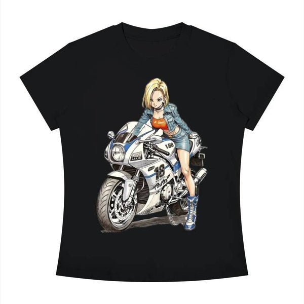 Android 18 Motorcycle T-Shirt | Dragon Ball Z Biker Anime Graphic Tee