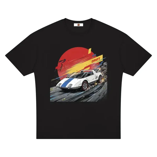 Series 2 White Wedge Drift T-Shirt - Open Cockpit Racer - Black Heavyweight