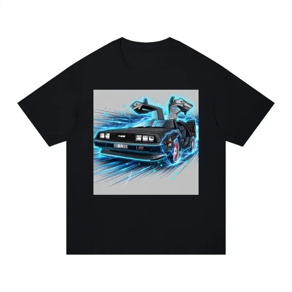 Time Travel Gullwing Sports Car Graphic T-Shirt - Unisex Regular Fit Cotton Tee | Retro 80s Time Machine Anime Shirt