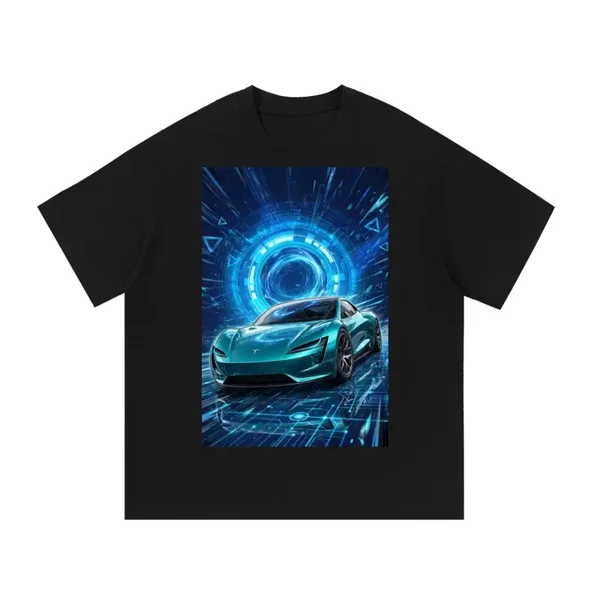 Electric Roadster Graphic T-Shirt - Cyber Portal Supercar Tee - Futuristic EV Shirt