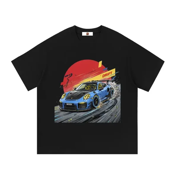 Blue Porsche 911 GT2 RS Carbon Hood Drift Graphic T-Shirt - Series 2 (Red Sun / Drift Edition)