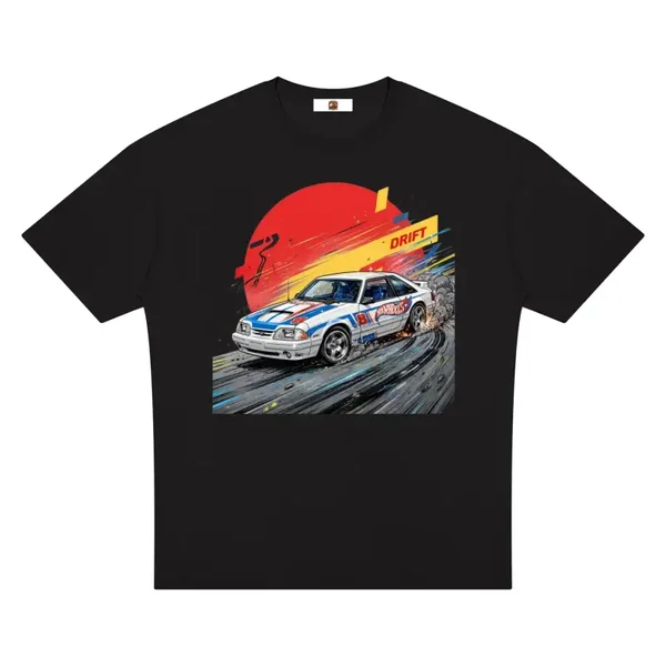 Series 2 - Fox Body Drift T-Shirt - Sunset DRIFT Fox Mustang - Black Heavyweight