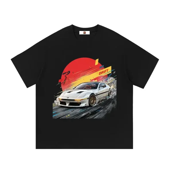 White Toyota Supra MK3 Turbo Drift Graphic T-Shirt - Series 2 (Red Sun / Drift Edition)