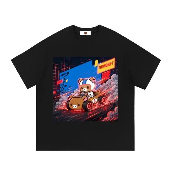 Brown Bear Helmet Racer Roadster Graphic T-Shirt - Black (TOONDRIFT Edition)