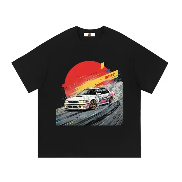 White Subaru Impreza WRX Rally Drift Graphic T-Shirt - Series 2 (Red Sun / Drift Edition)