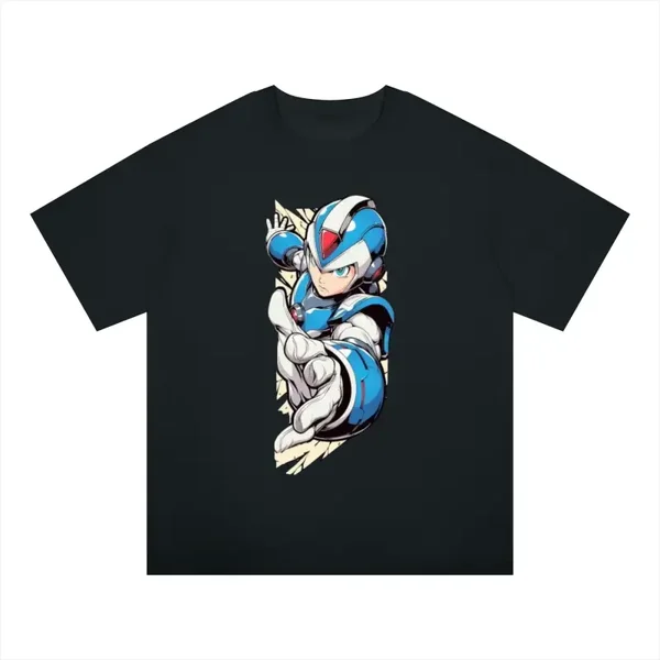 Retro Blue Armored Hero Graphic T-Shirt - Unisex Regular Fit Cotton Tee | Anime Robot Buster Anime Style Shirt