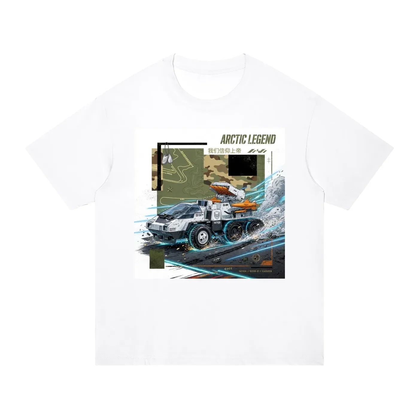 Arctic Legend Tactical Drift Graphic T-Shirt - Unisex Regular Fit Cotton Tee | Snow Missile Truck Neon Drift Shirt