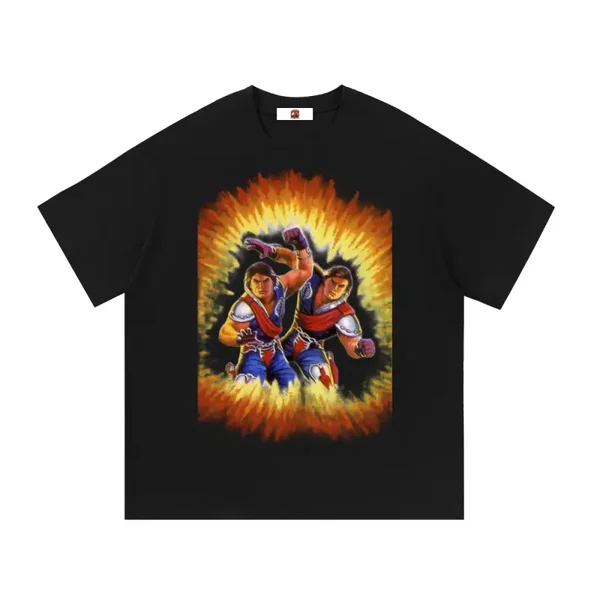 Crimson Twins T-Shirt - Vintage Twin Warriors Box Art - Black Heavyweight