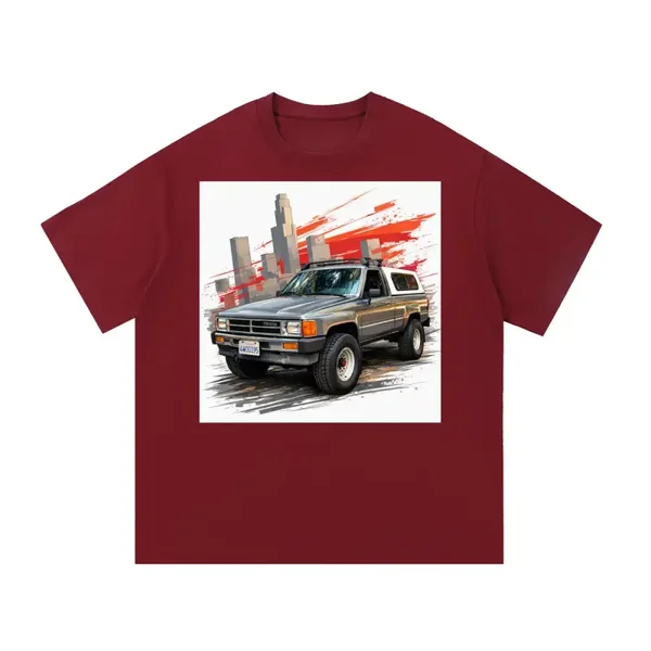 Vintage 4x4 Pickup City Skyline Graphic T-Shirt - Unisex Regular Fit Cotton Tee | Retro Japanese Truck Street Art Shirt
