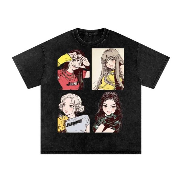 Anime Girl Group T-Shirt | Vintage 4 Panel K-Pop Streetwear Graphic Tee