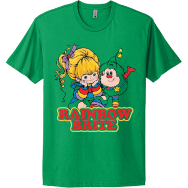 Rainbow Girl and Star Sprite - Retro 80s Cartoon Graphic Tee - Green