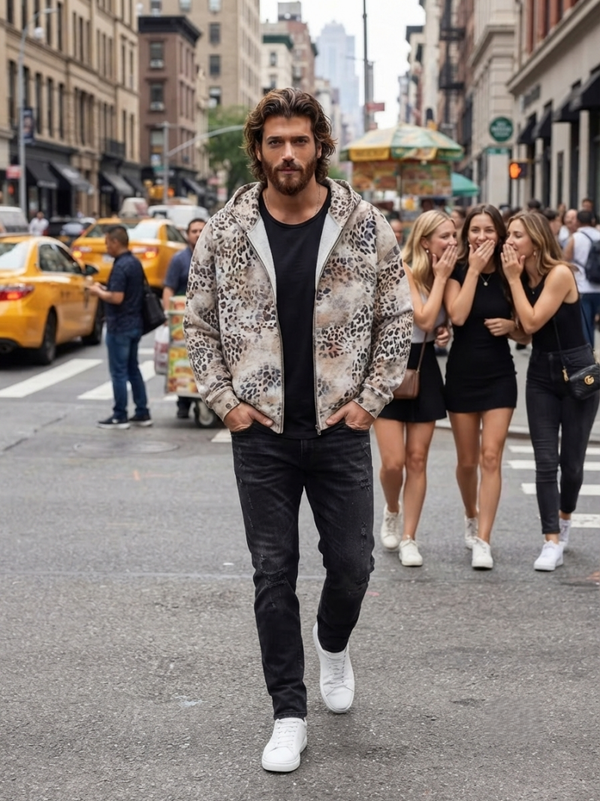 Unisex Vintage Wash Leopard Full Zip Hoodie