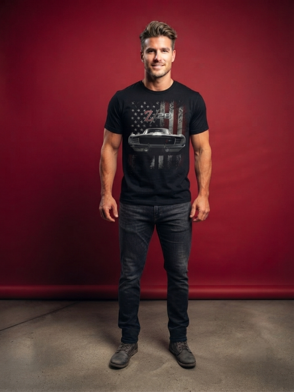 Chevrolet Camaro Z/28 Vintage American Flag Graphic T-Shirt