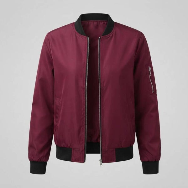 Women's Burgundy Lightweight Bomber Jacket - Cropped Flight Jacket - Y2K Bomber