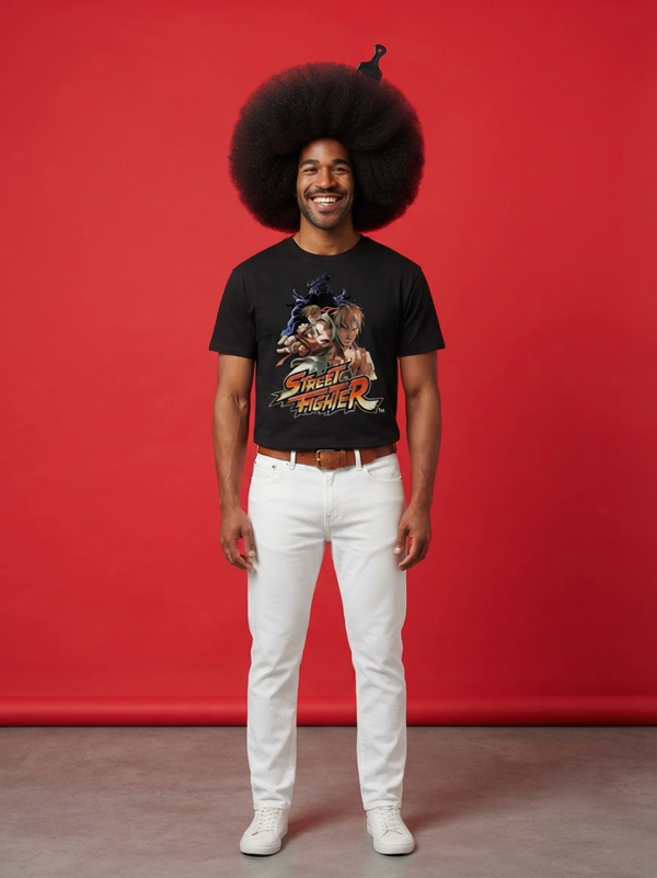 Street Fighter Ryu, Ken, and Akuma Black Graphic T-Shirt