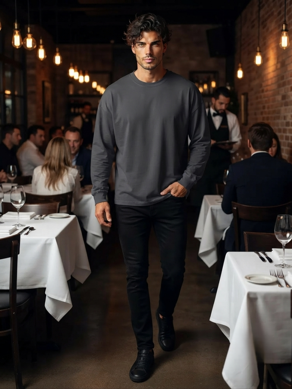 Crew Neck Drop Shoulder Long Sleeve Shirt
